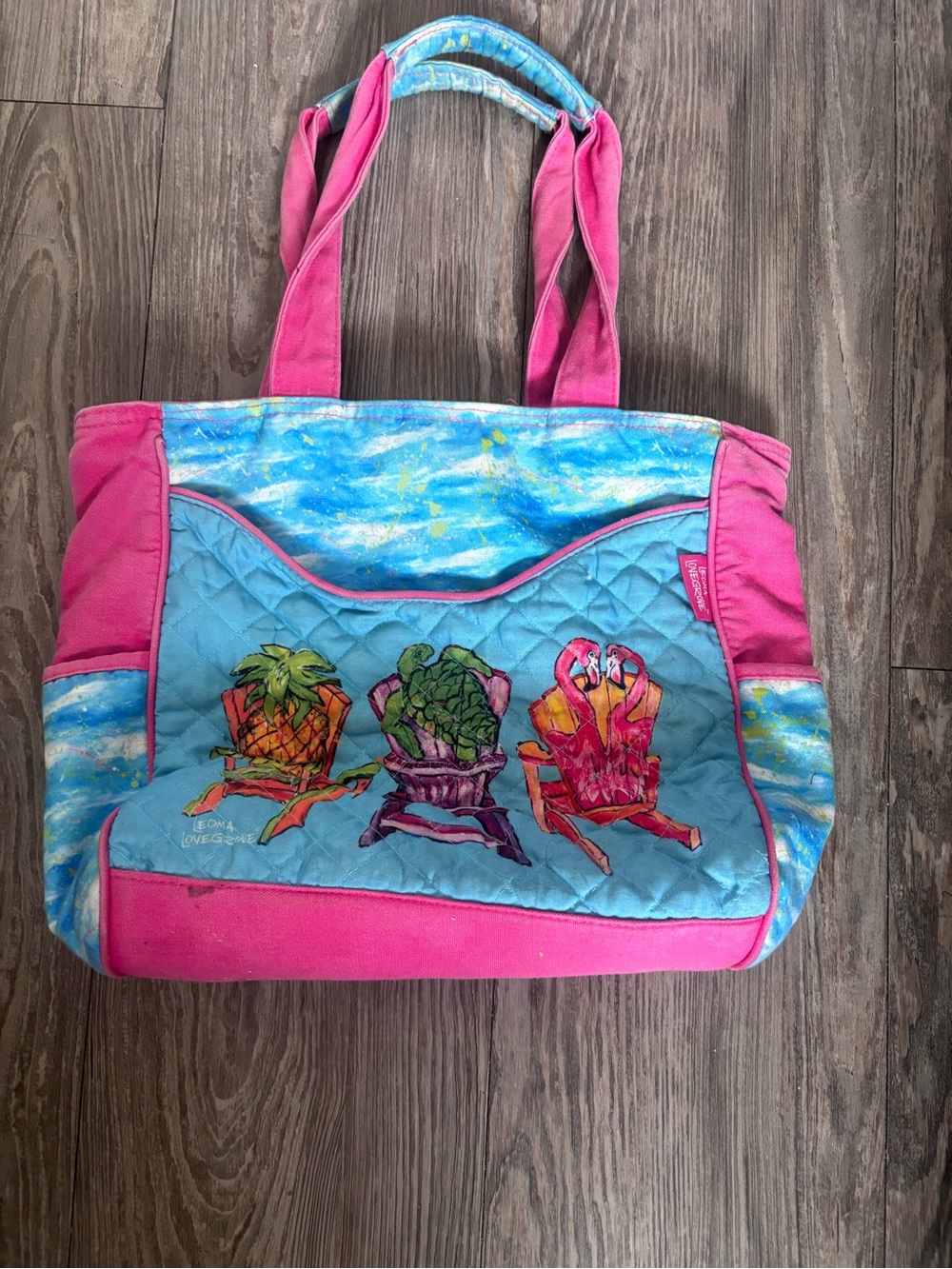 Quilted Pink and Turquoise Beach Tote